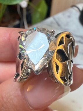 Sterling Silver Tulip with Pear CZ Statement Ring .925